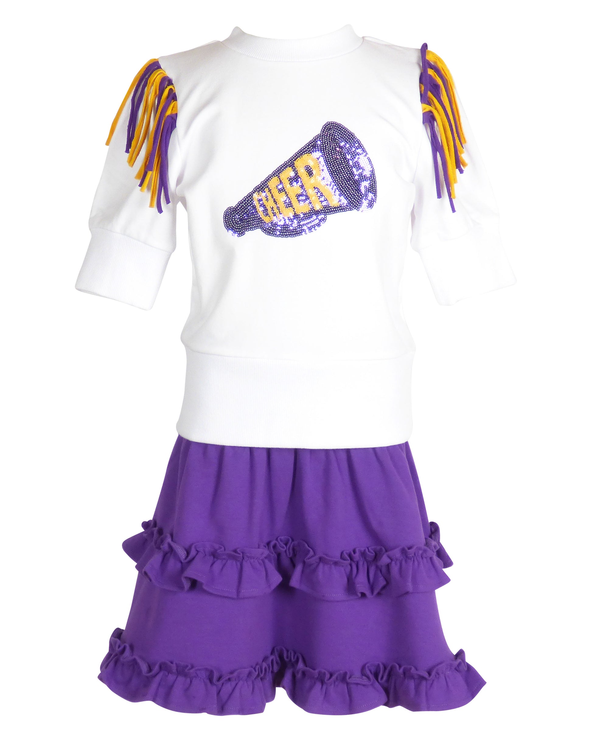 Yellow Lamb Girls Gameday Cheerleader Cheer Skirt Set - LSU Purple & Yellow