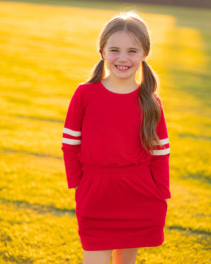 Yellow Lamb Girls Gameday Dress - Jersey Stripes - Red