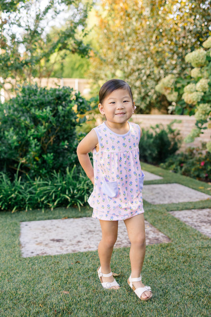 Proper Peony Pima Girls Pink Gardenia Bloomers Set - Blue Pockets by Proper Peony