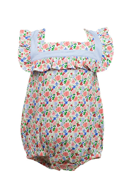 Proper Peony Pima Girls Geranium Floral Bubble - Square Collar by Proper Peony