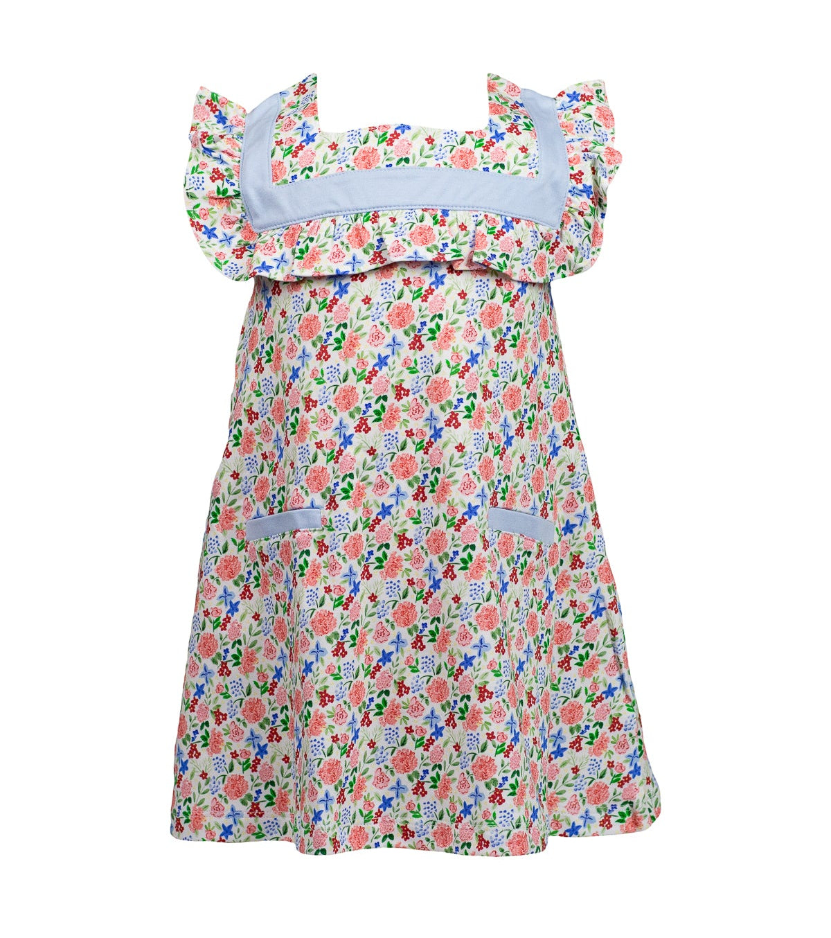 Proper Peony Pima Girls Geranium Floral Dress - Square Collar by Proper Peony