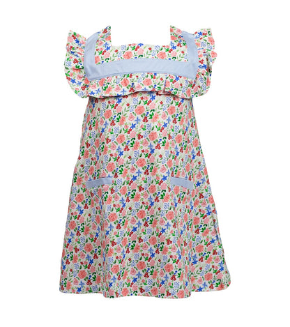 Proper Peony Pima Girls Geranium Floral Dress - Square Collar by Proper Peony