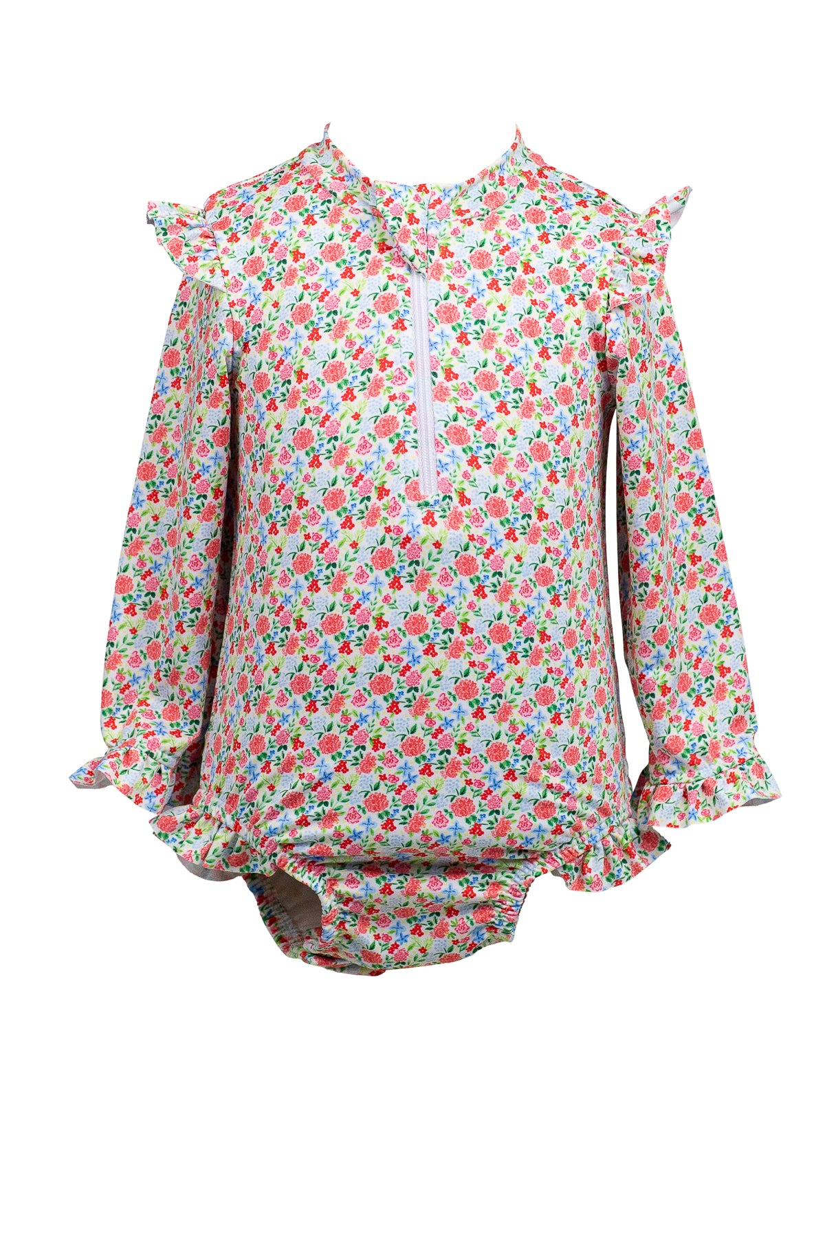 Proper Peony Swim - Girls Geranium Floral Ruffle Rash Guard Swimsuit by Proper Peony