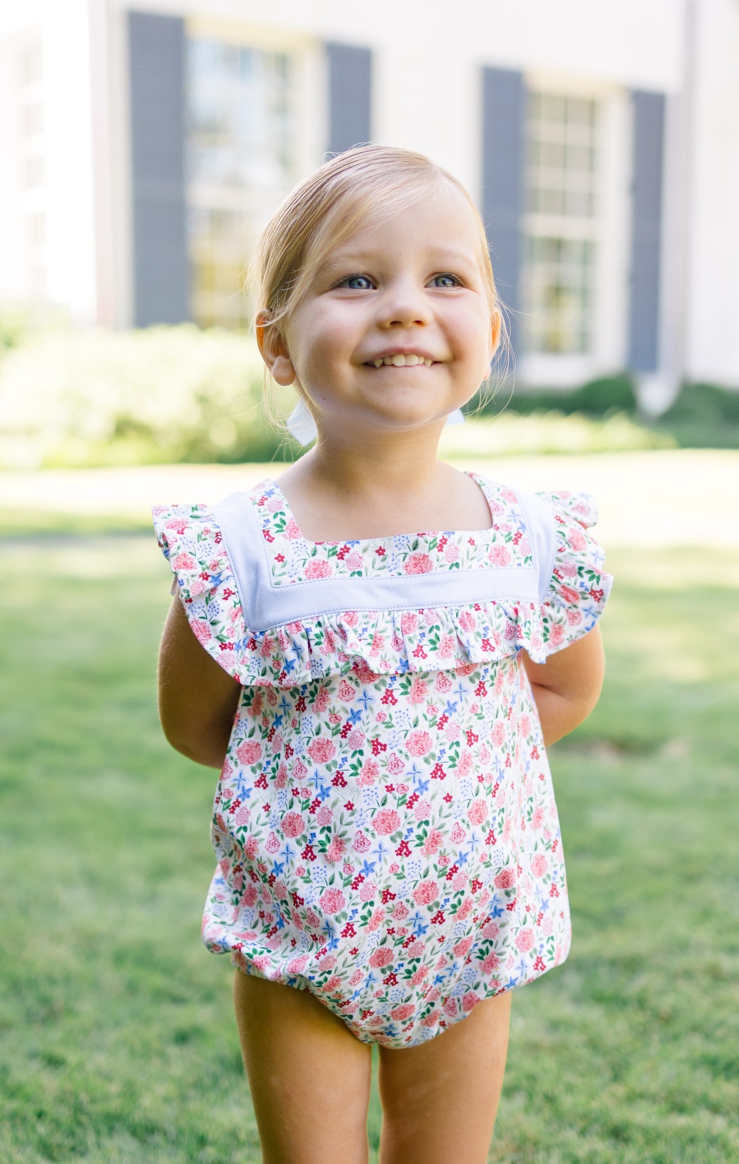 Proper Peony Pima Girls Geranium Floral Bubble - Square Collar by Proper Peony