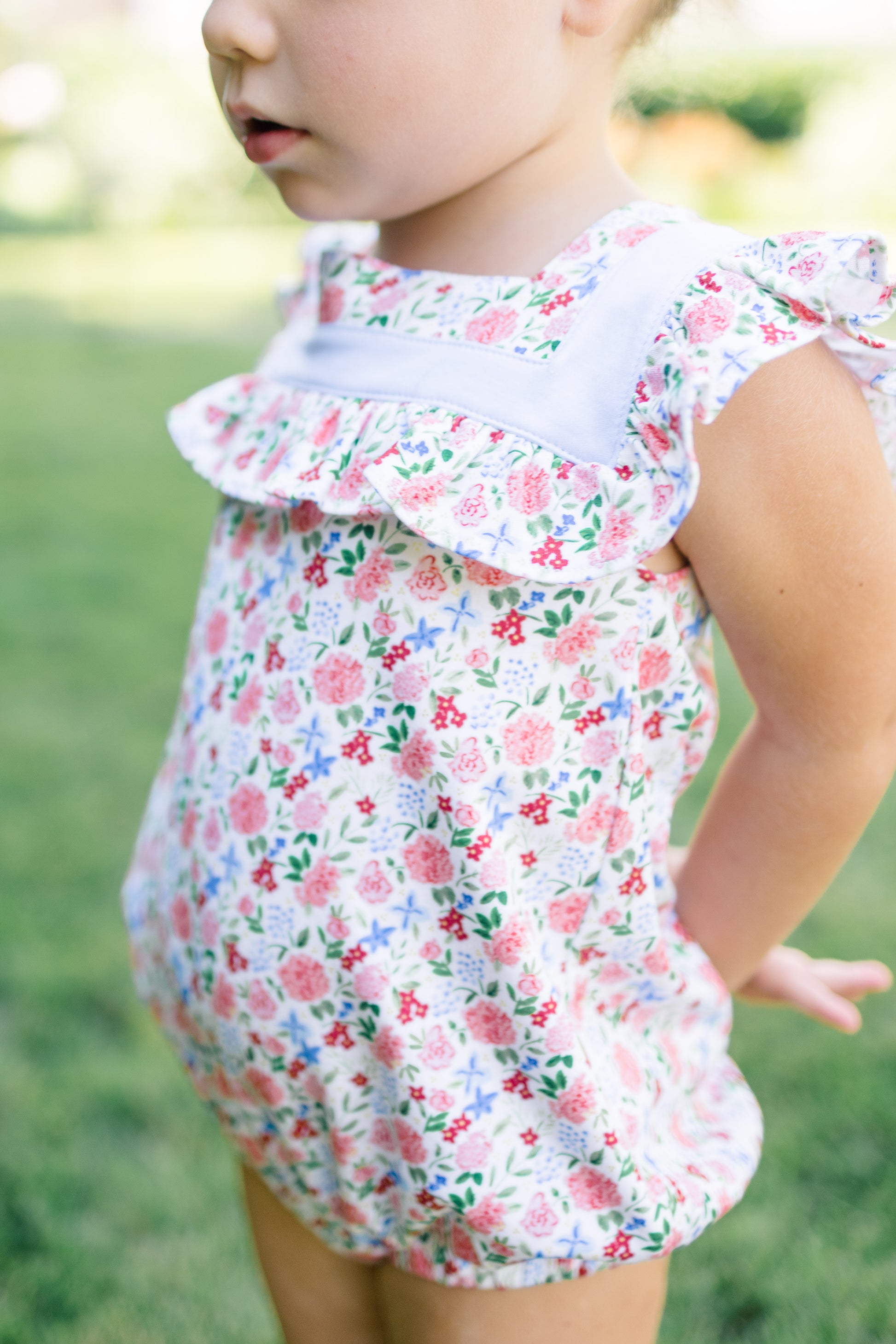 Proper Peony Pima Girls Geranium Floral Bubble - Square Collar