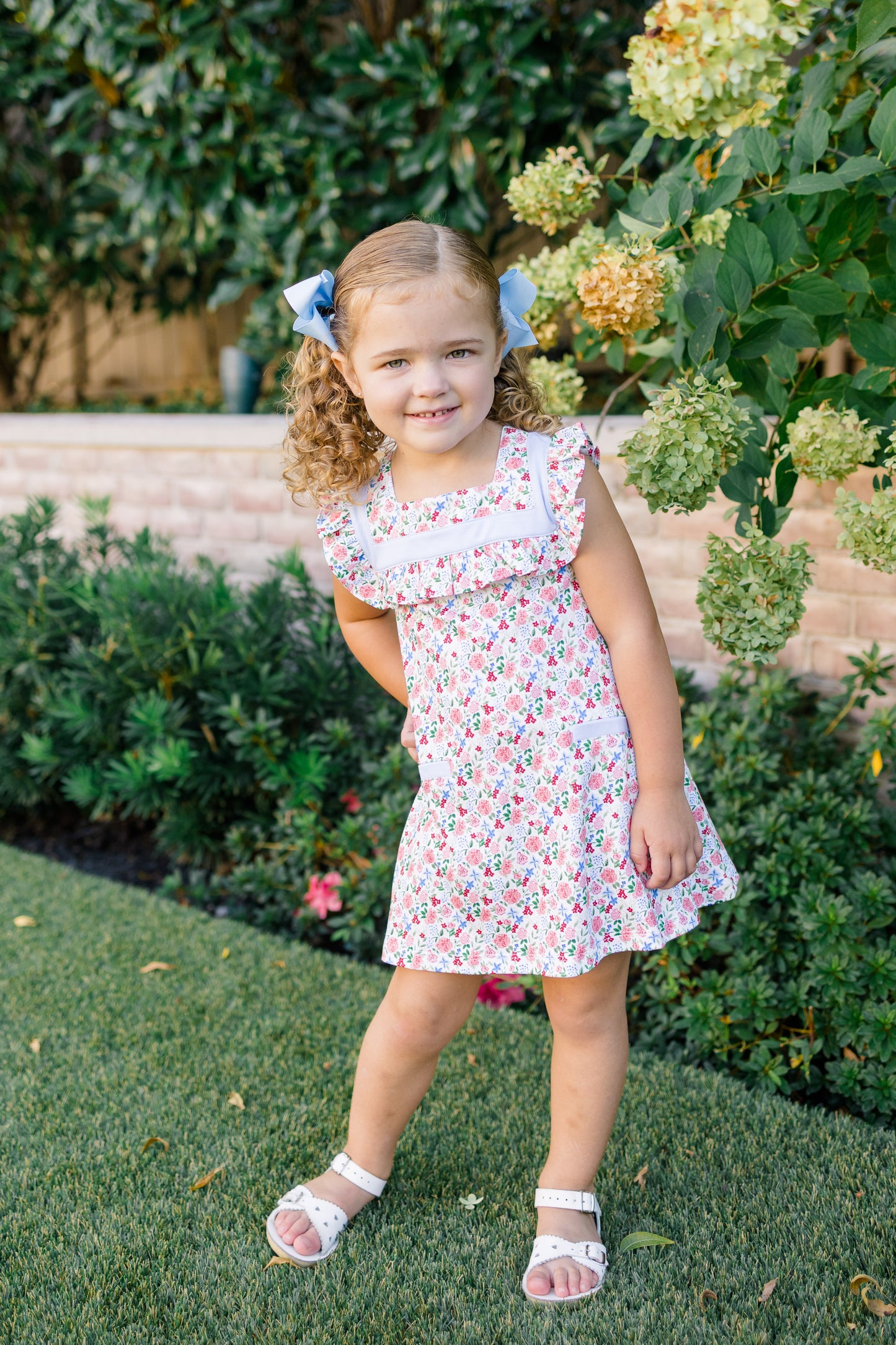 Proper Peony Pima Girls Geranium Floral Dress - Square Collar by Proper Peony
