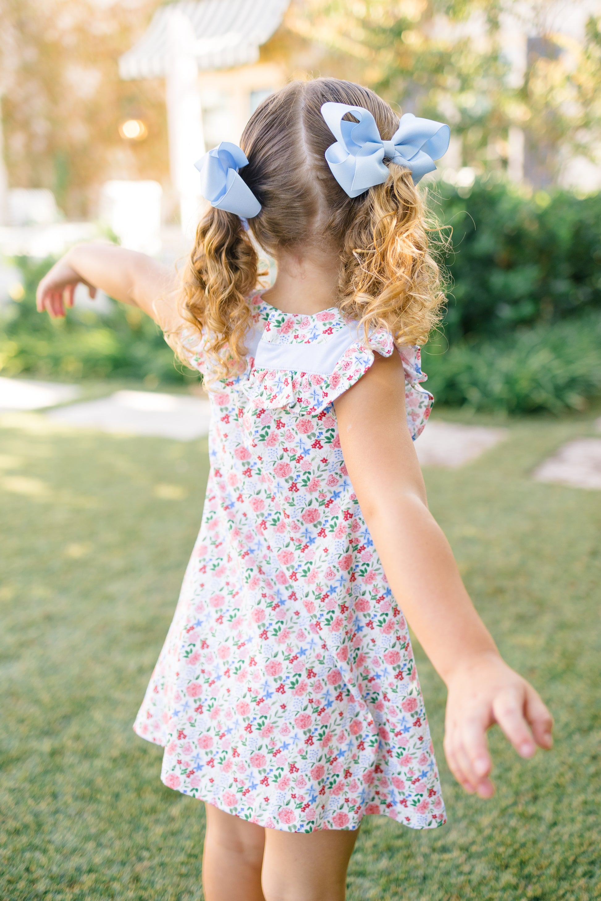 Proper Peony Pima Girls Geranium Floral Dress - Square Collar