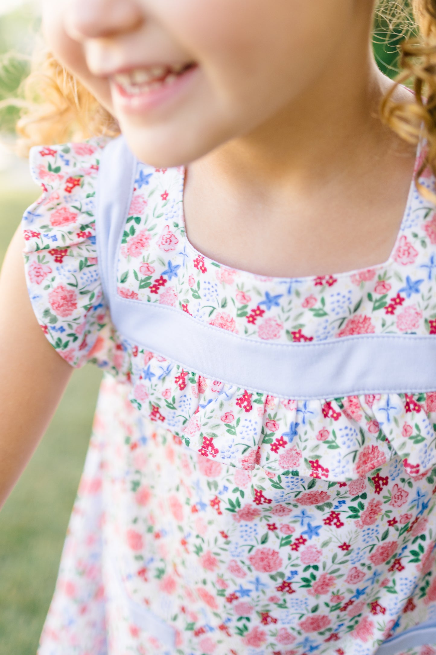 Proper Peony Pima Girls Geranium Floral Dress - Square Collar by Proper Peony