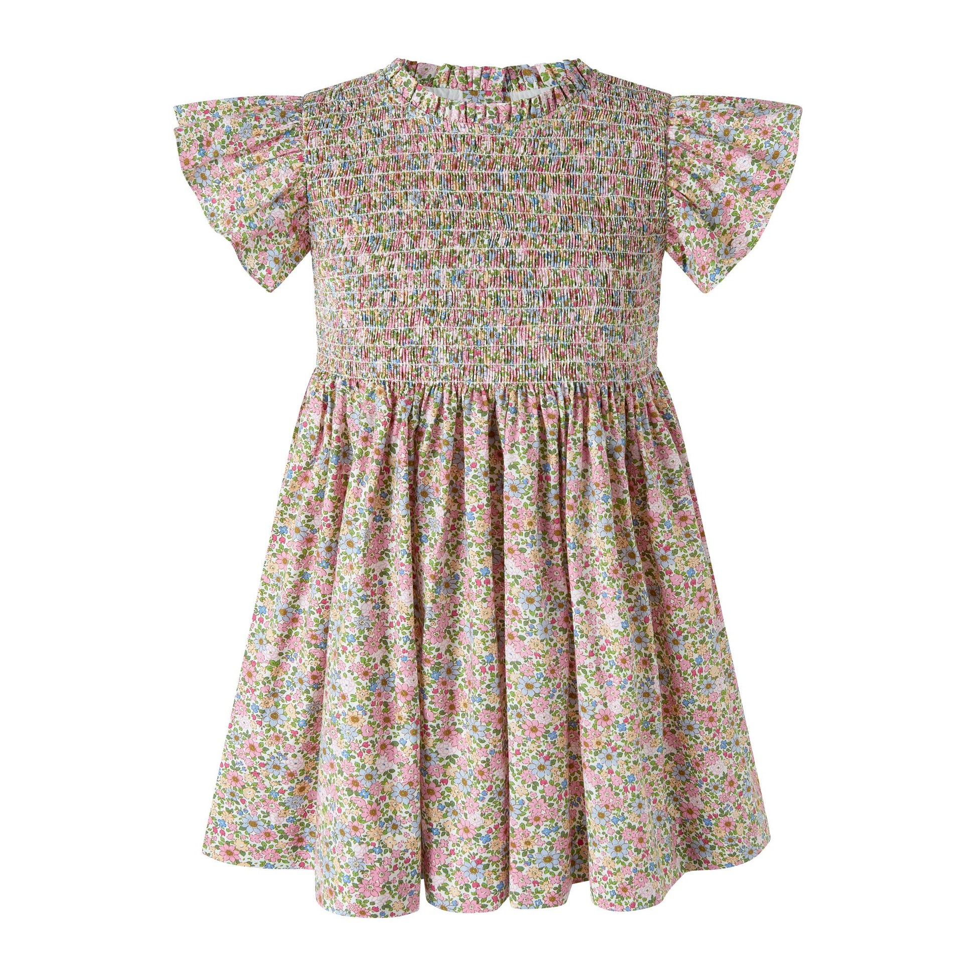 Rachel Riley London Girls Floral Ruched Dress - Bow on Back