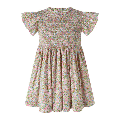 Rachel Riley London Girls Floral Ruched Dress - Bow on Back by Rachel Riley