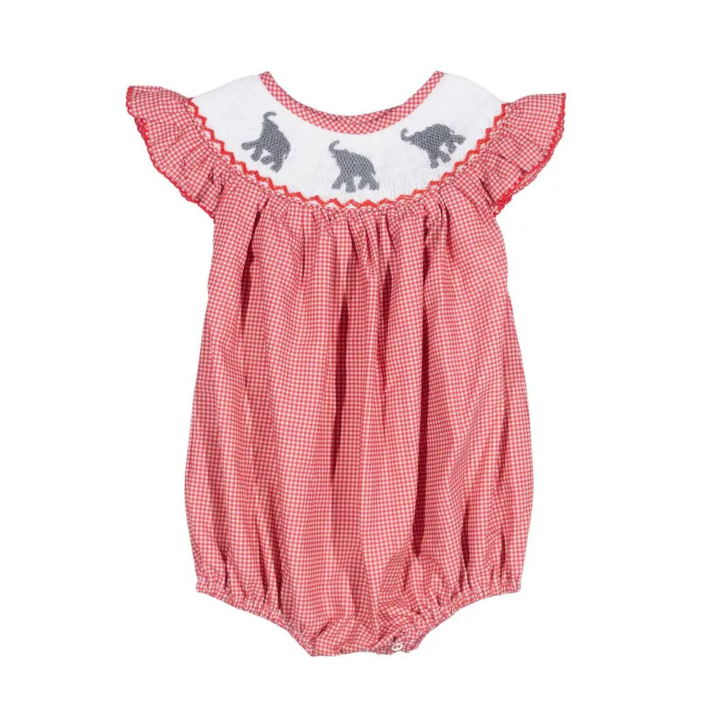 Shop Teeta Girls Hallie Bubble - Red Gingham Smocked Alabama Elephants