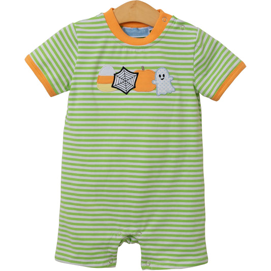 Trotter Street Kids Baby Boys Green Striped Halloween Romper