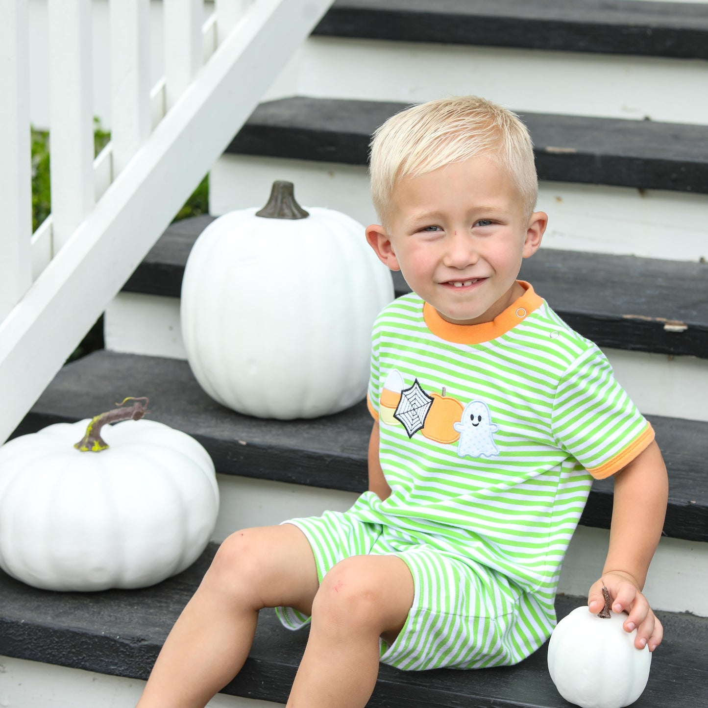 Trotter Street Kids Baby Boys Green Striped Halloween Romper