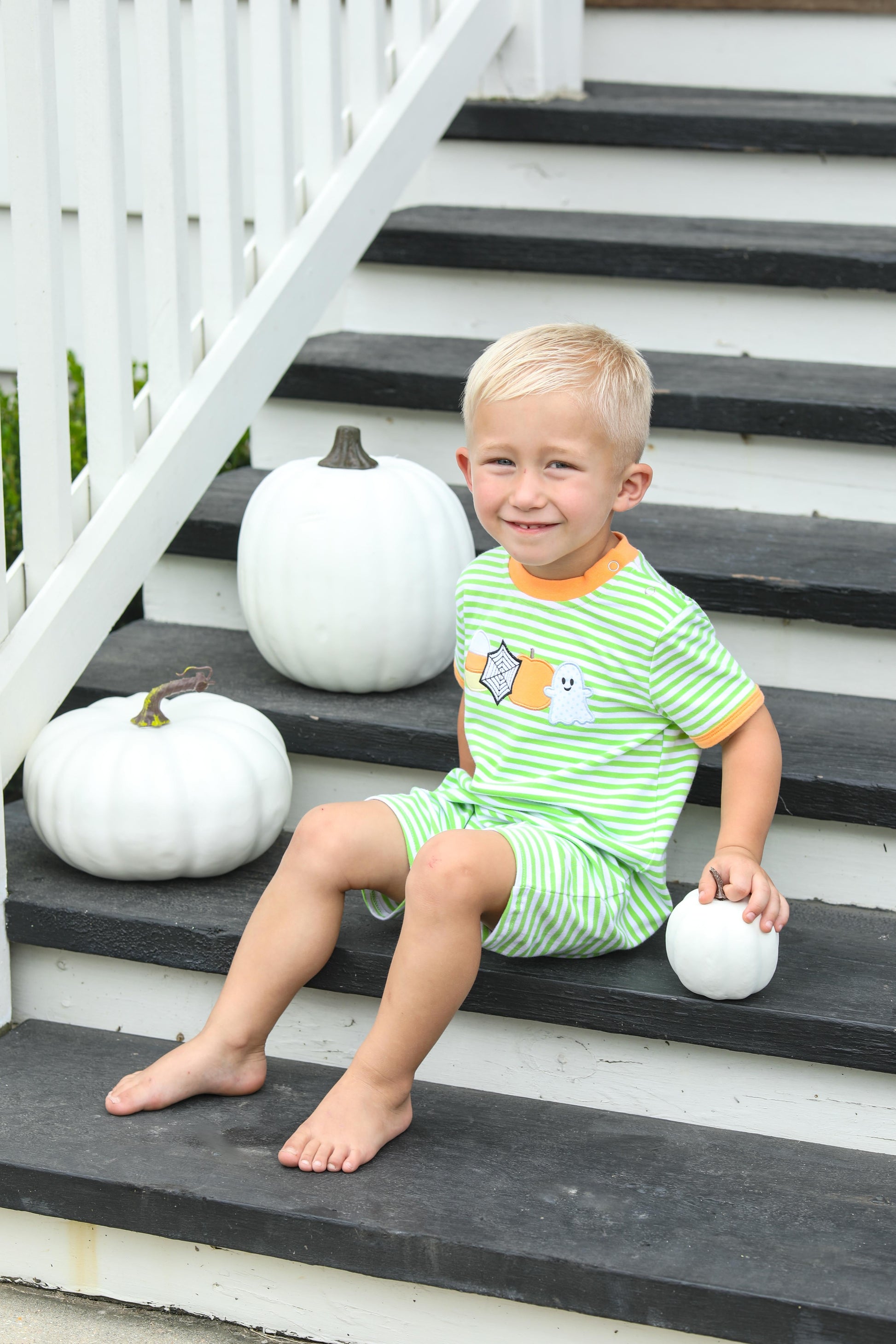 Trotter Street Kids Baby Boys Green Striped Halloween Romper