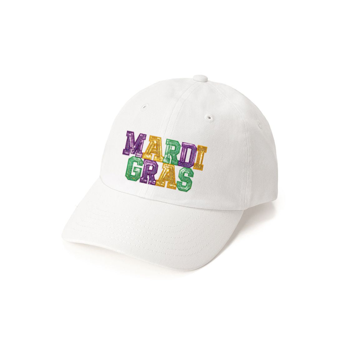 Sweet Wink Mardi Gras Sequin Patch Baseball Hat - White by Sweet Wink