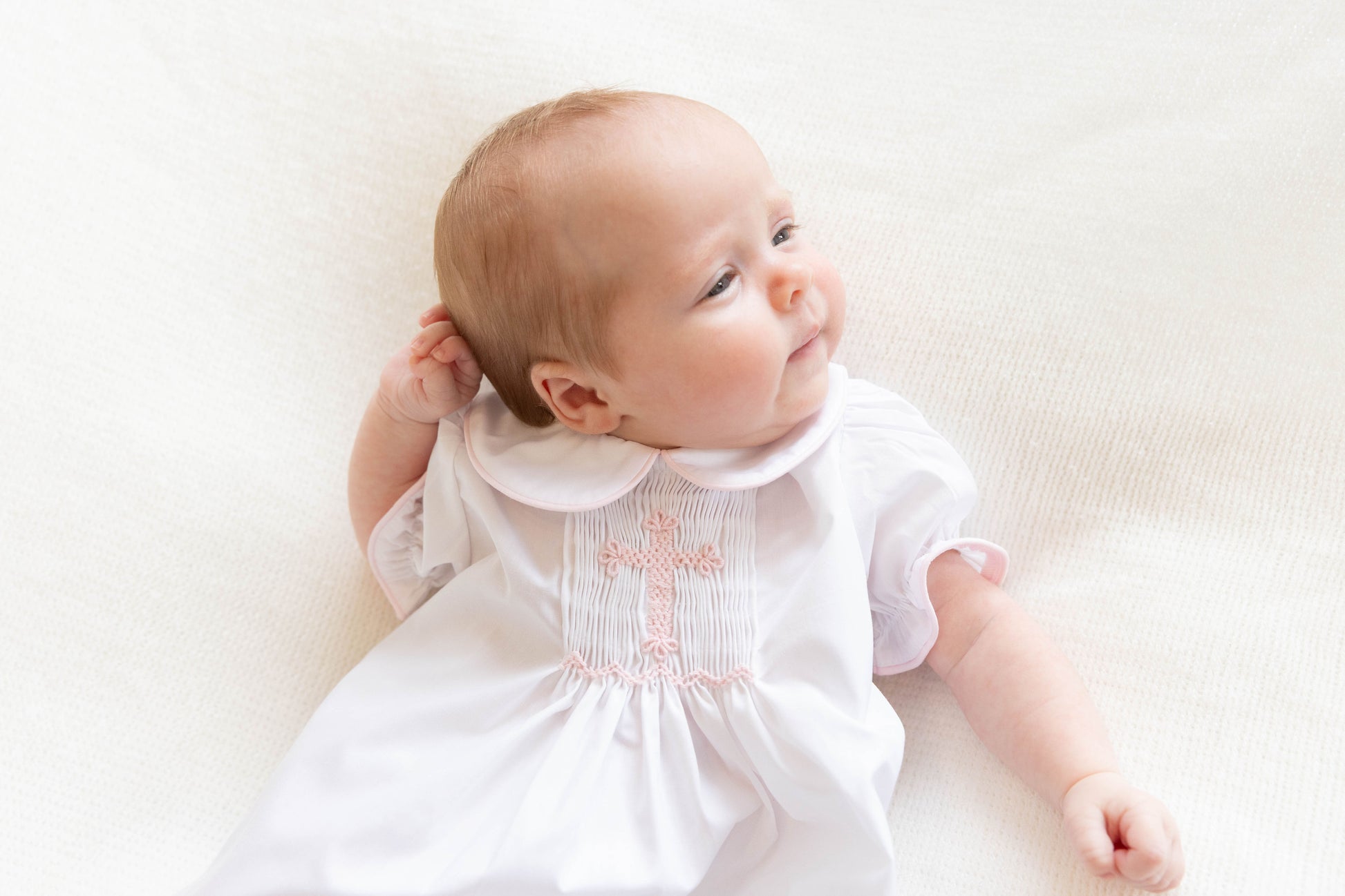 Yellow Lamb Baby Girls Haven Day Gown - Smocked Cross - Pink