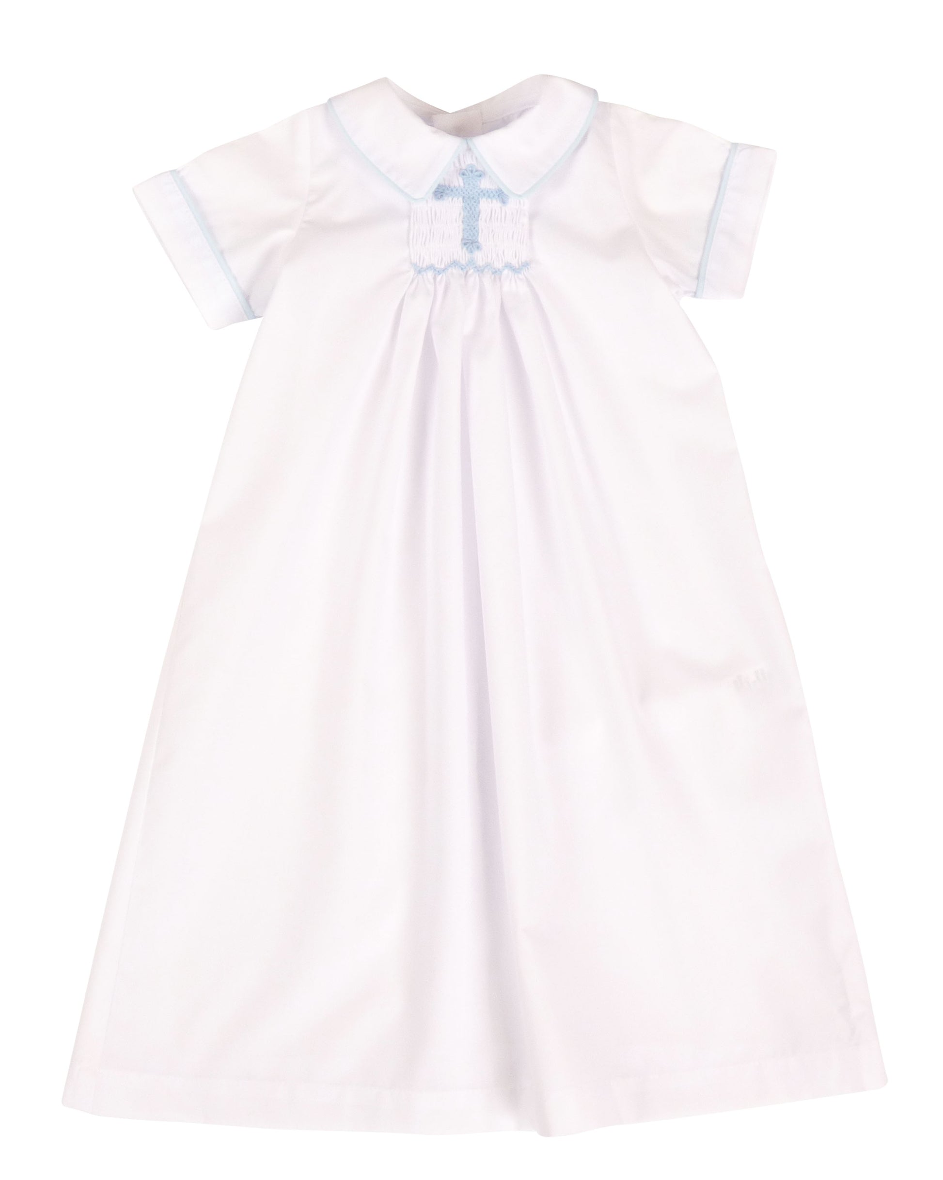 Yellow Lamb Baby Boys Haven Day Gown - Smocked Cross - Blue