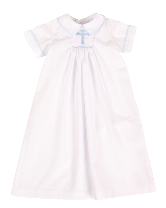 Yellow Lamb Baby Boys Haven Day Gown - Smocked Cross - Blue by Yellow Lamb