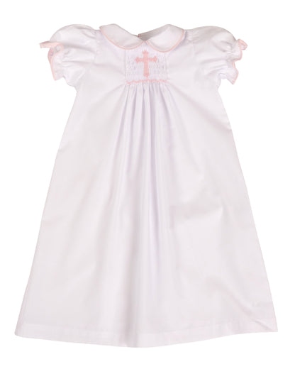 Yellow Lamb Baby Girls Haven Day Gown - Smocked Cross - Pink by Yellow Lamb