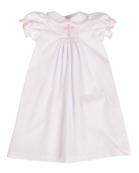 Yellow Lamb Baby Girls Haven Day Gown - Smocked Cross - Pink by Yellow Lamb