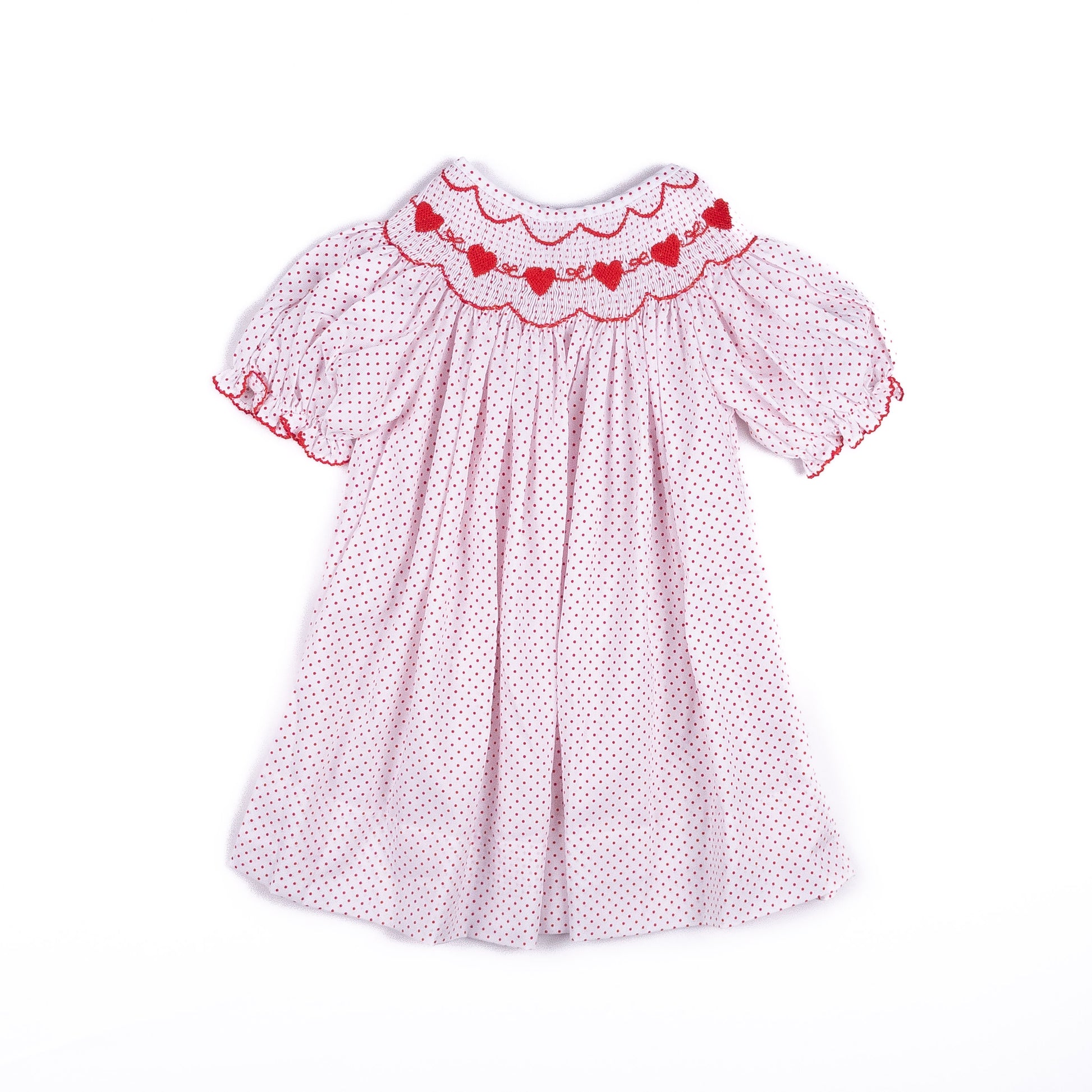 Shop Teeta Girls Red Bitty Dots Smocked Valentine Hearts Bishop Dress