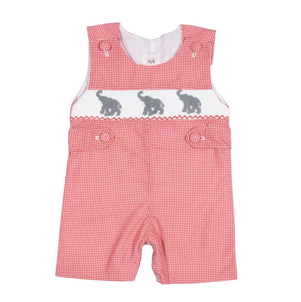 Shop Teeta Boys Henry Jon Jon - Red Gingham Smocked Alabama Elephants