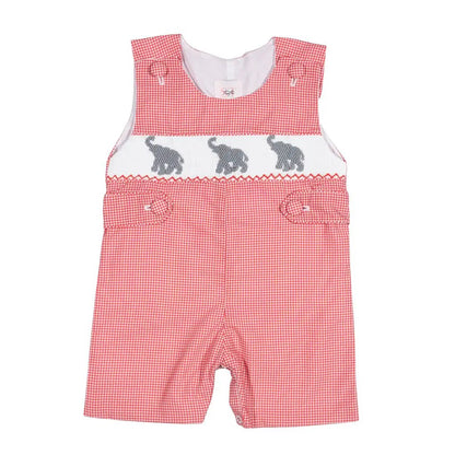 Shop Teeta Boys Henry Jon Jon - Red Gingham Smocked Alabama Elephants