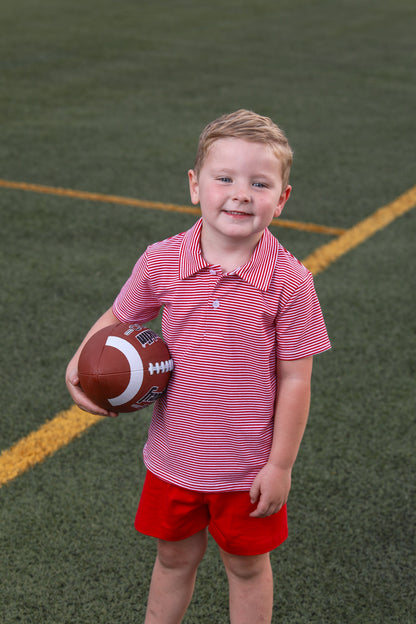 Itsy Bitsy Boys Striped Football Game Day Polo Shirt - Red