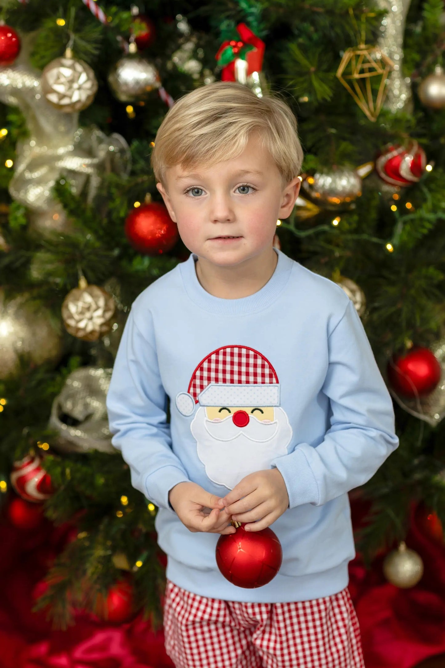 Trotter Street Kids Boys Light Blue French Terry Santa Pullover