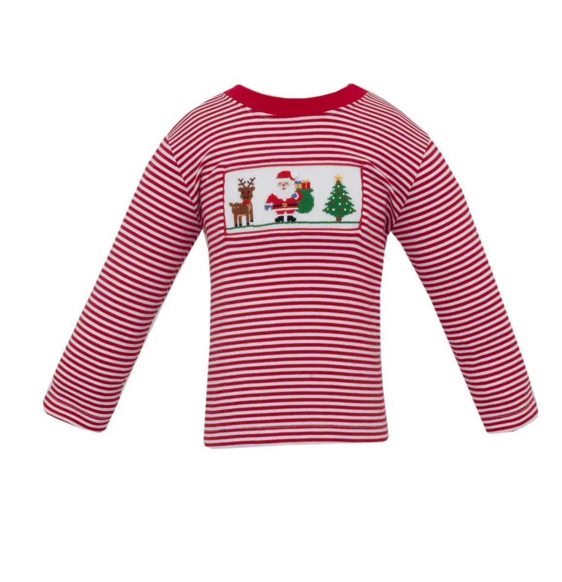 Anavini Boys Knit Red Stripe Santa Long Sleeve Shirt by Anavini