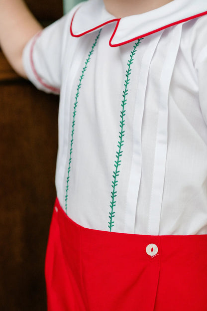 Proper Peony Boys Red Christmas Embroidered Holiday Dressy Shorts Set