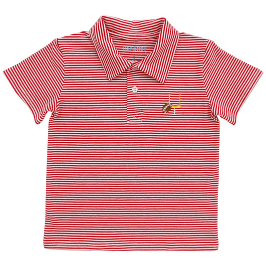 Itsy Bitsy Boys Striped Football Game Day Polo Shirt - Red