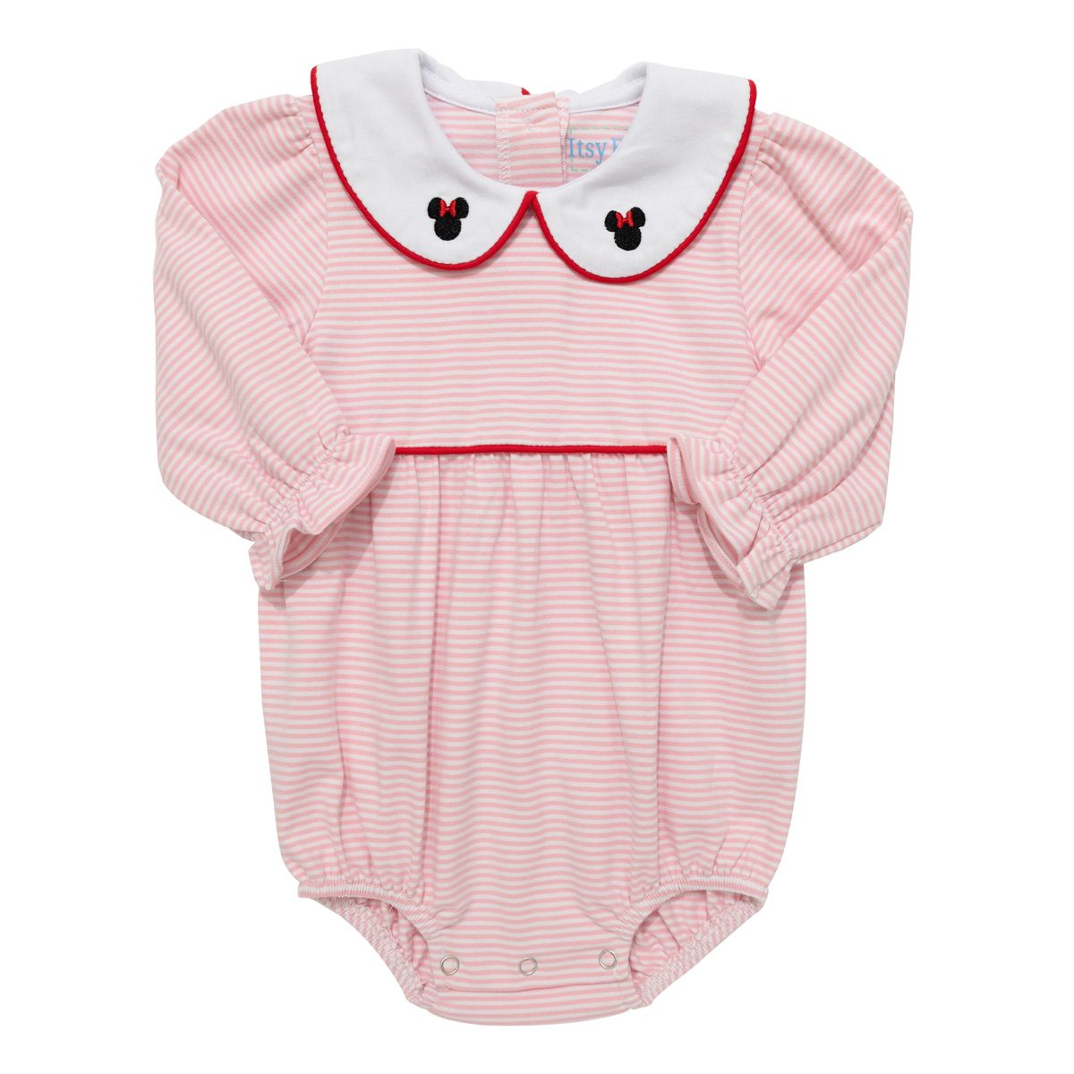 Itsy Bitsy Baby Girls Pink Striped Bubble - Minnie Mouse Collar by Itsy Bitsy