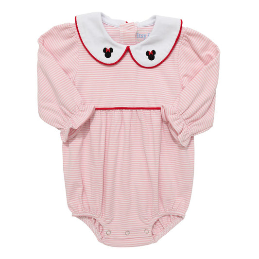 Itsy Bitsy Baby Girls Pink Striped Bubble - Minnie Mouse Collar by Itsy Bitsy