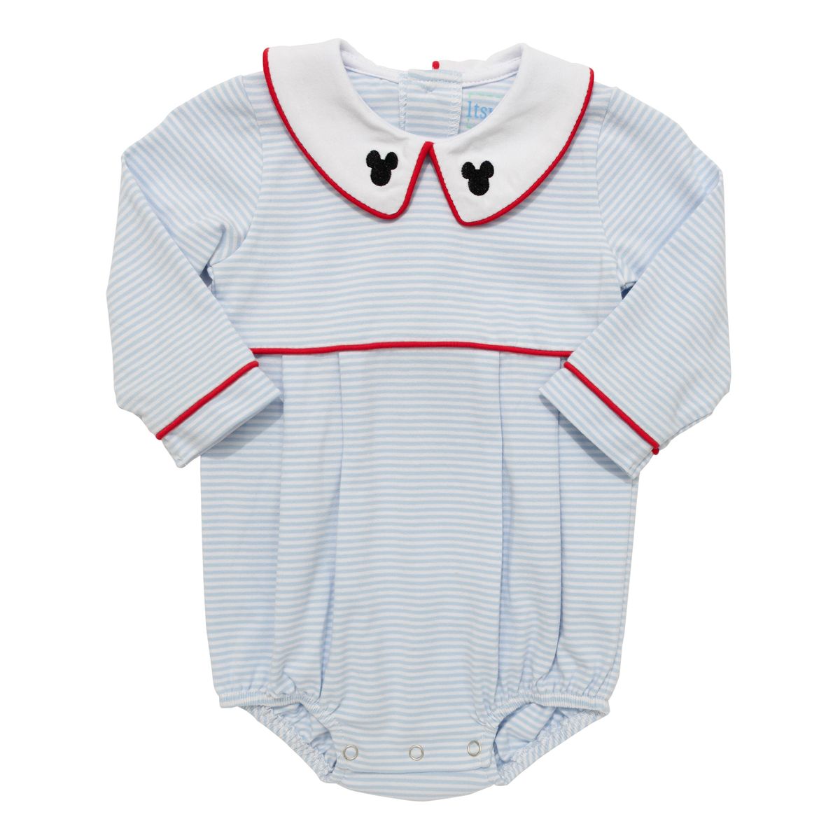 Itsy Bitsy Baby Boys Light Blue Striped Bubble - Mickey Mouse Collar