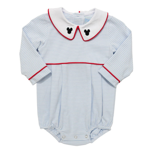 Itsy Bitsy Baby Boys Light Blue Striped Bubble - Mickey Mouse Collar by Itsy Bitsy