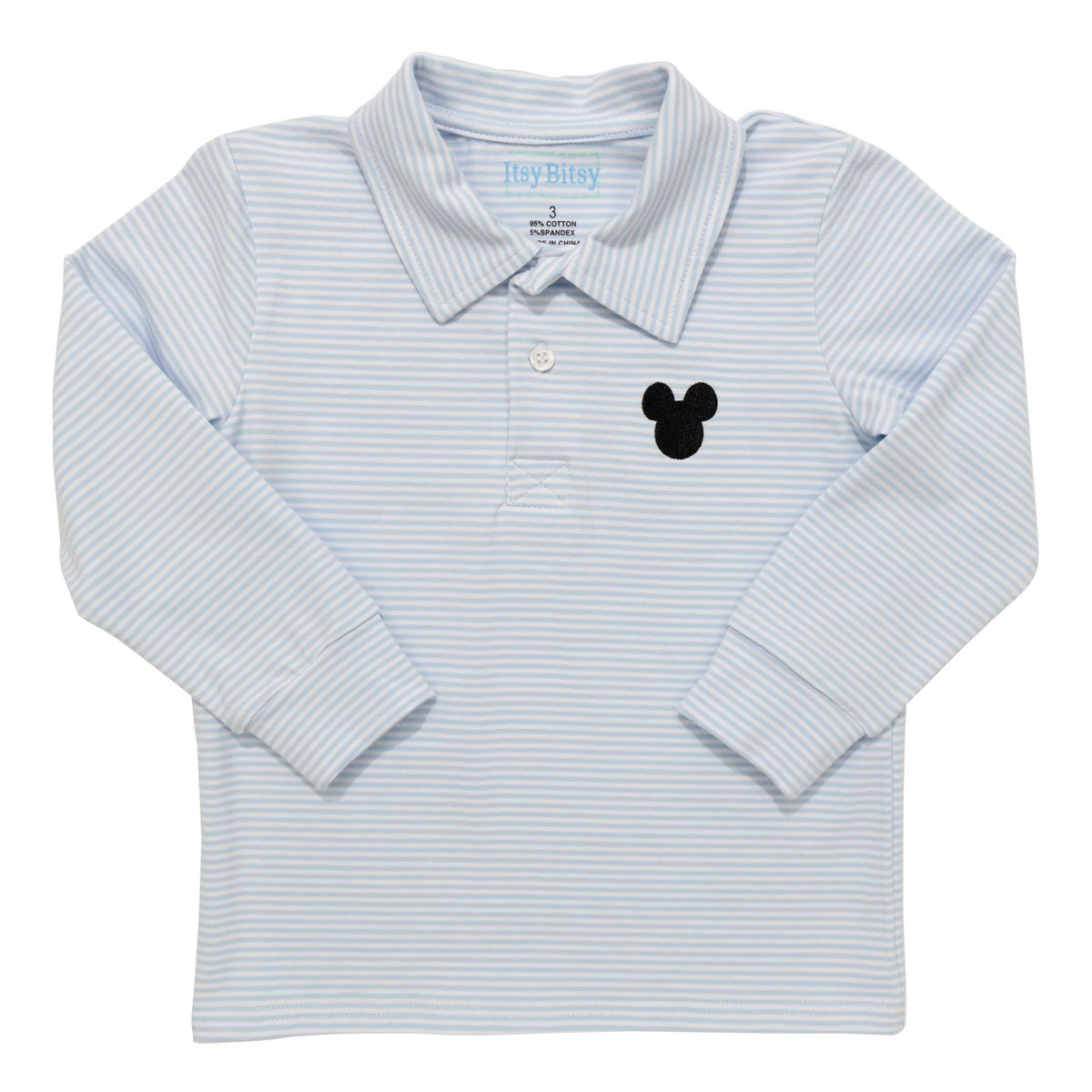 Itsy Bitsy Boys Light Blue Striped Polo Shirt - Embroidered Mickey Mouse by Itsy Bitsy