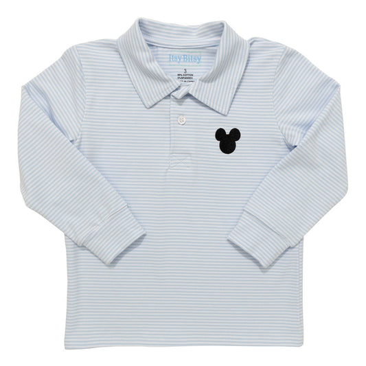 Itsy Bitsy Boys Light Blue Striped Polo Shirt - Embroidered Mickey Mouse by Itsy Bitsy
