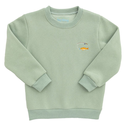 Itsy Bitsy Boys Sage Green Pullover Sweatshirt - Embroidery Fishing Rod by Itsy Bitsy