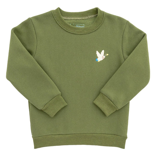 Itsy Bitsy Boys Green Pullover Sweatshirt - Embroidered Mallard Duck by Itsy Bitsy