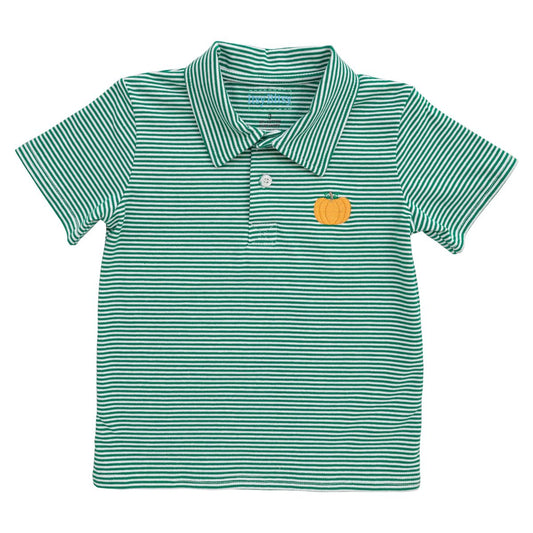 Itsy Bitsy Boys Green Striped Polo Shirt - Embroidered Pumpkin by Itsy Bitsy