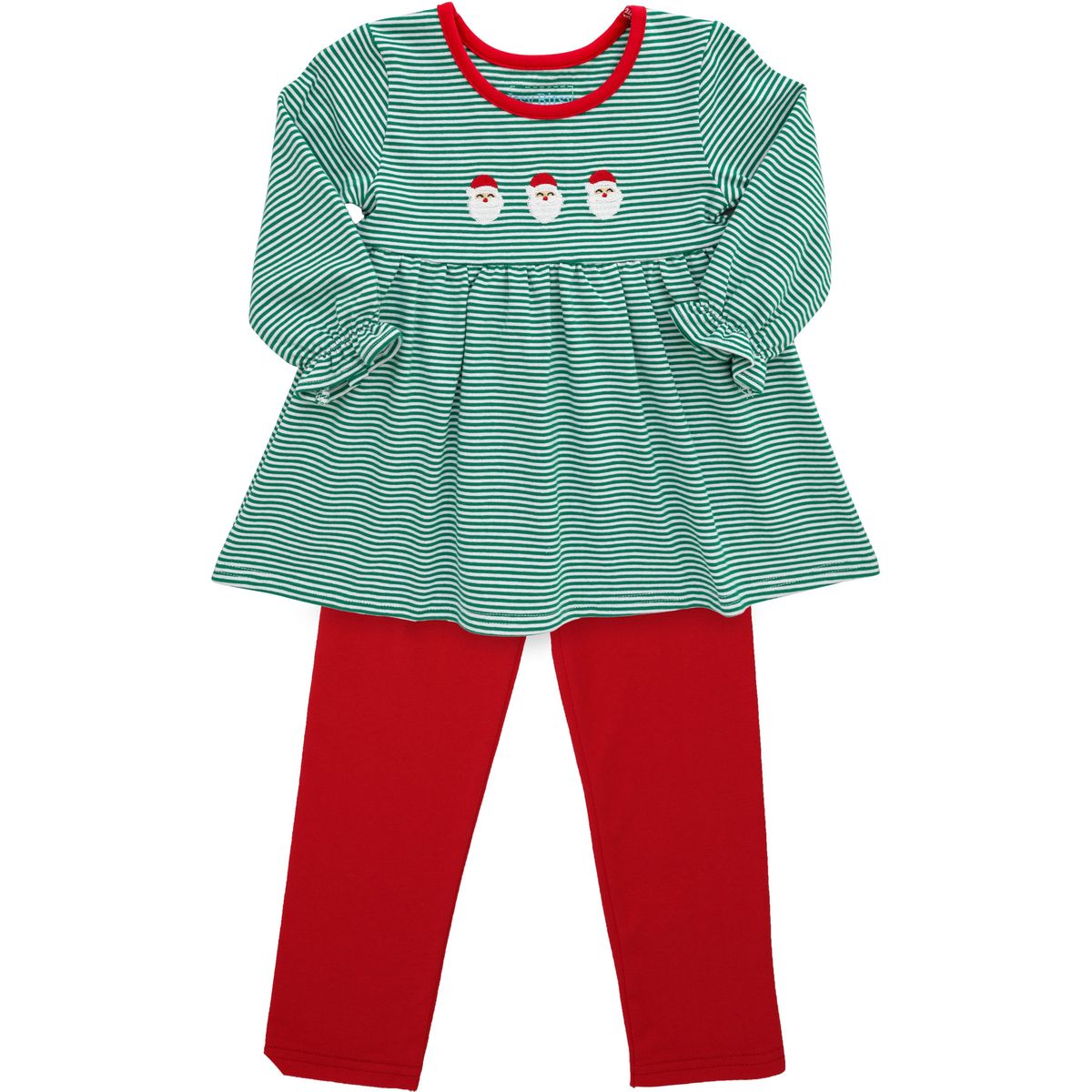 Itsy Bitsy Girls Red Leggings with Green Striped Santa Claus Tunic Top