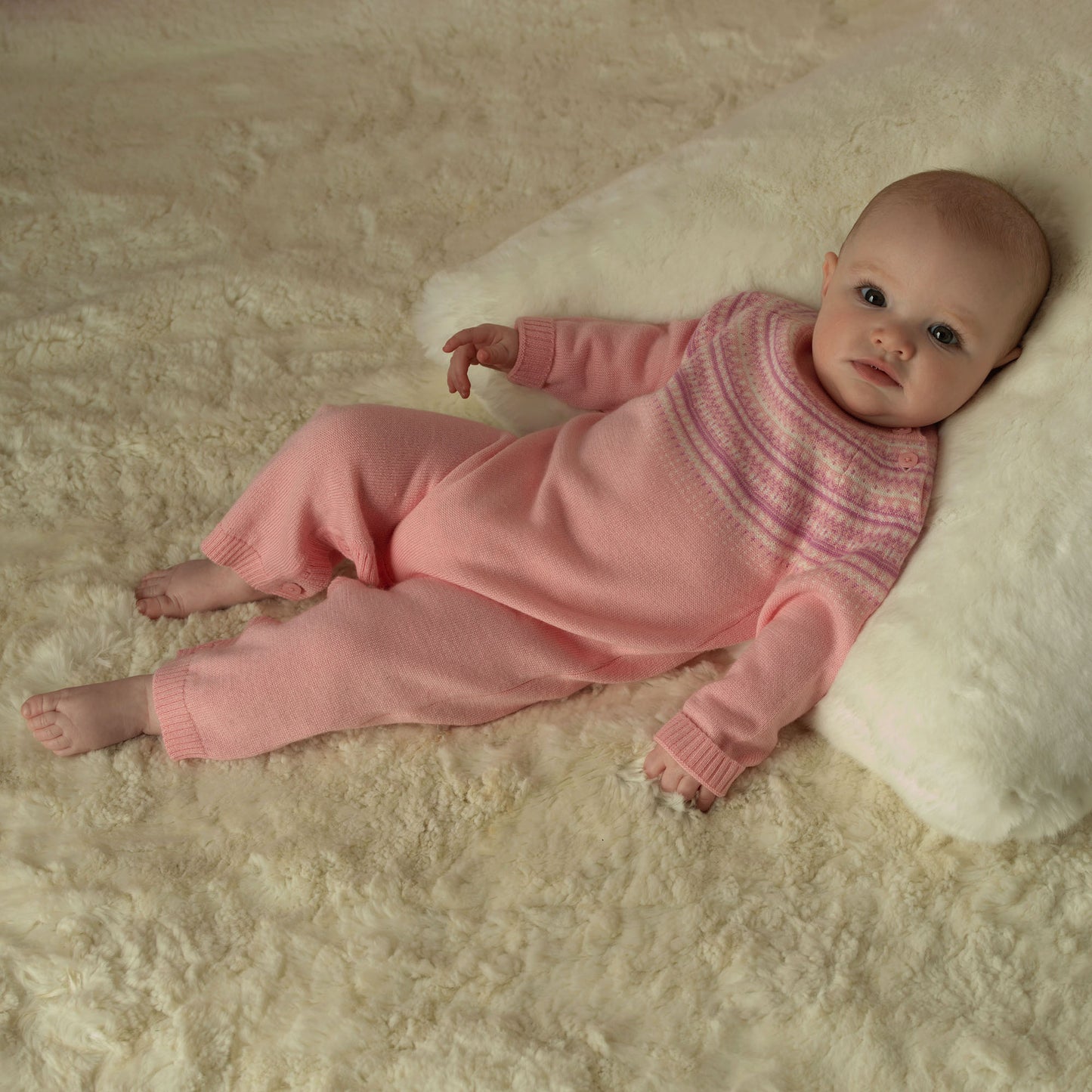Rachel Riley London Baby Girls Pink Fairisle Sweater Knit Playsuit by Rachel Riley
