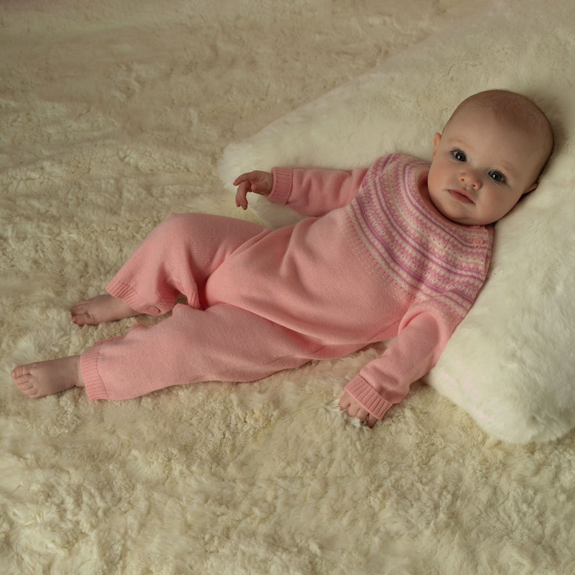 Rachel Riley London Baby Girls Pink Fairisle Sweater Knit Playsuit