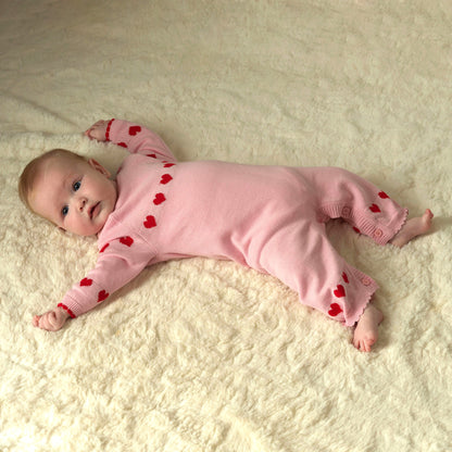 Rachel Riley London Baby Girls Pink Valentine Heart Intarsia Playsuit Romper by Rachel Riley
