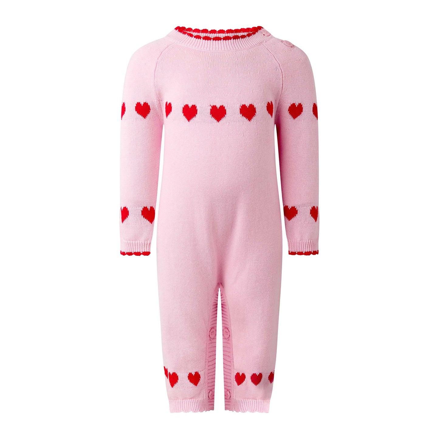 Rachel Riley London Baby Girls Pink Valentine Heart Intarsia Playsuit Romper by Rachel Riley