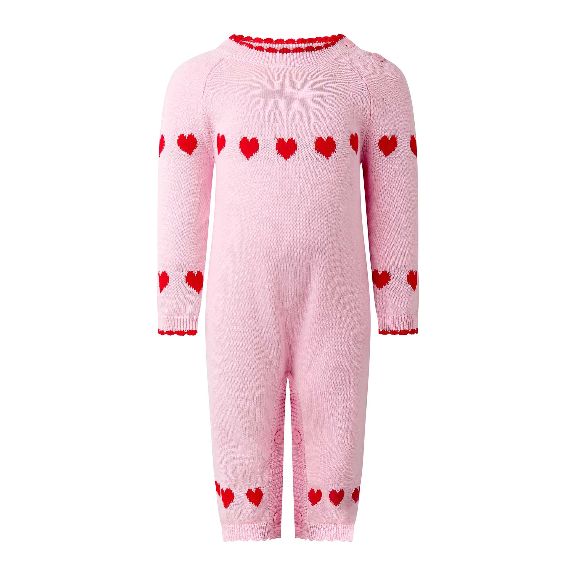 Rachel Riley London Baby Girls Pink Valentine Heart Intarsia Playsuit Romper