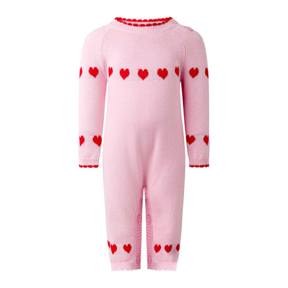 Rachel Riley London Baby Girls Pink Valentine Heart Intarsia Playsuit Romper by Rachel Riley