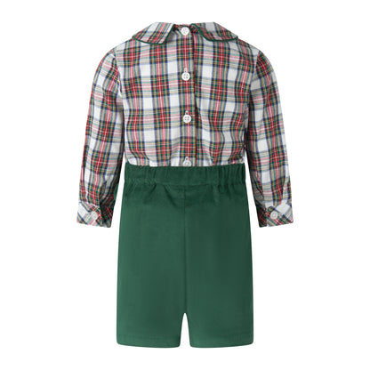 Rachel Riley London Baby Boys Green & Red Holiday Tartan Plaid Cord Set