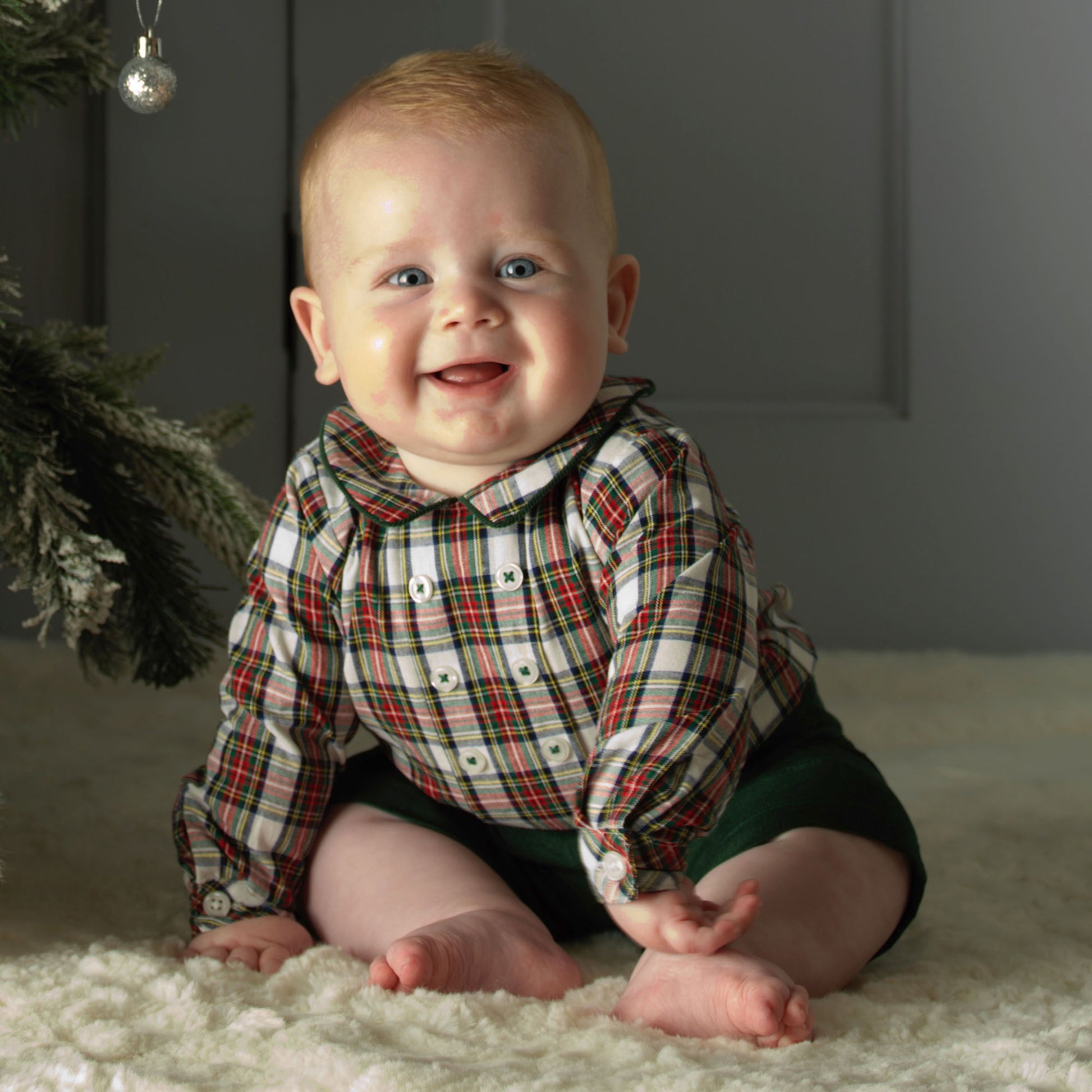 Rachel Riley London Baby Boys Green & Red Holiday Tartan Plaid Cord Set